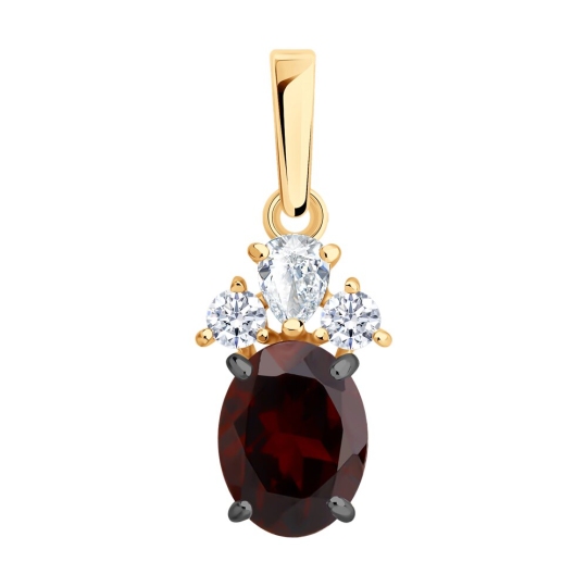 Подвеска из серебра с позолотой, гранатом и фианитами