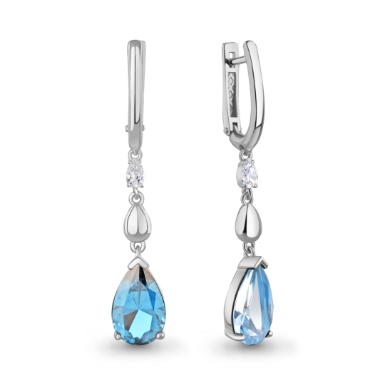 Серьги из серебра с ювелирными кристаллами и фианитами