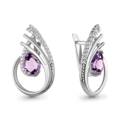 Серьги из серебра с аметистами и фианитами