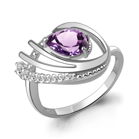 Кольцо из серебра с аметистом и фианитами