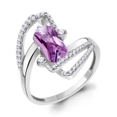Кольцо из серебра с аметистом и фианитами