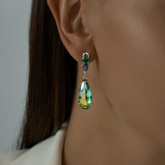 Серьги из серебра с ситаллами и фианитами