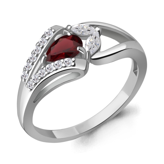 Кольцо из серебра с гранатом и фианитами