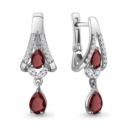 Серьги из серебра с гранатами и фианитами