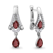Серьги из серебра с гранатами и фианитами