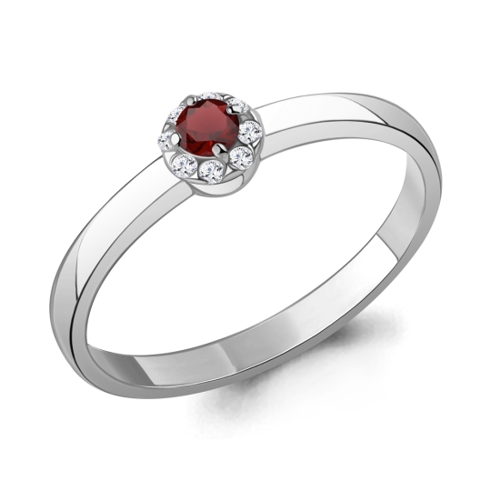 Кольцо из серебра с гранатом и фианитами