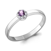 Кольцо из серебра с аметистом и фианитами