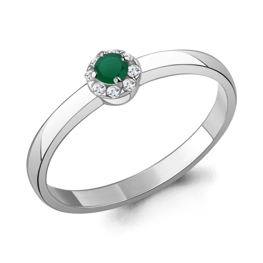 Кольцо из серебра с агатом и фианитами