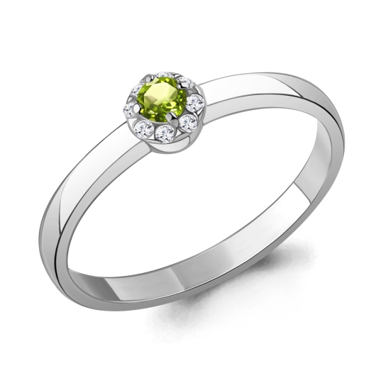 Кольцо из серебра с хризолитом и фианитами