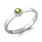 Кольцо из серебра с хризолитом и фианитами