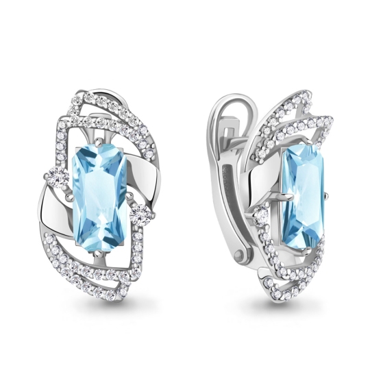 Серьги из серебра с топазами и фианитами