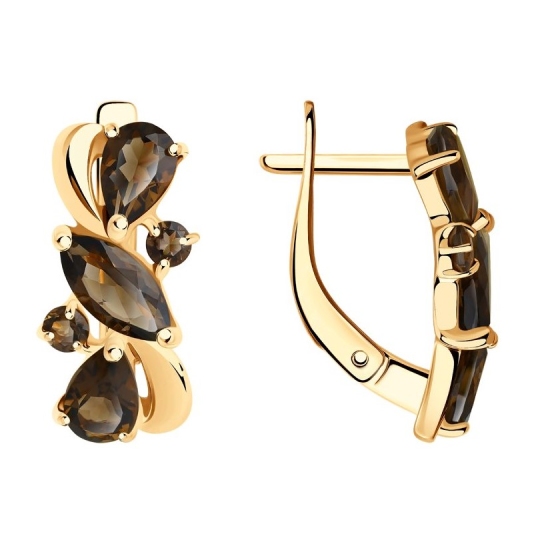 Серьги из серебра с позолотой и раухтопазами