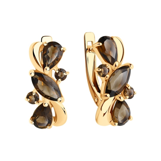 Серьги из серебра с позолотой и раухтопазами