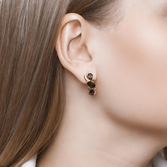 Серьги из серебра с позолотой и раухтопазами