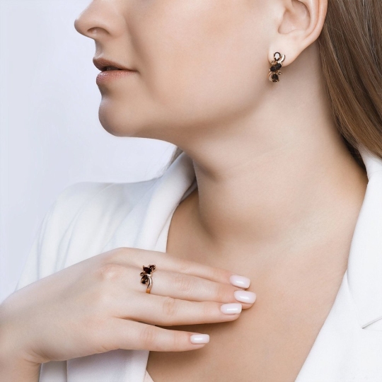 Серьги из серебра с позолотой и раухтопазами