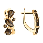 Серьги из серебра с позолотой и раухтопазами