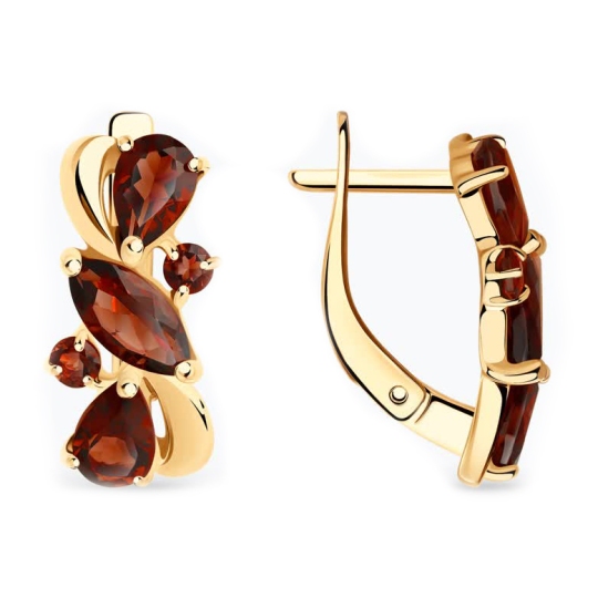 Серьги из серебра с позолотой и гранатами