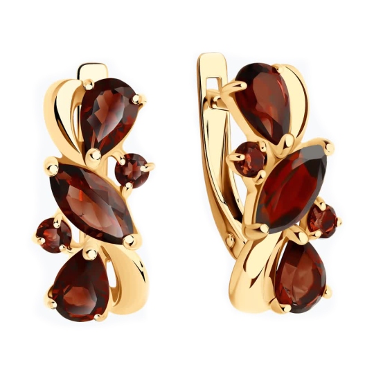 Серьги из серебра с позолотой и гранатами