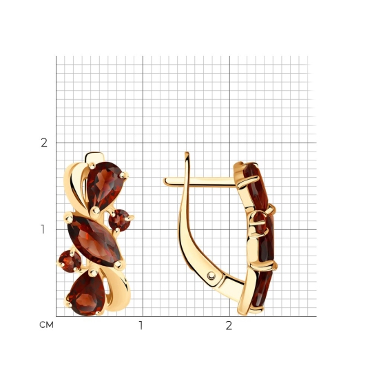 Серьги из серебра с позолотой и гранатами