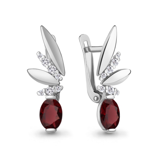 Серьги из серебра с гранатами и фианитами