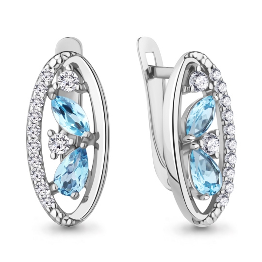 Серьги из серебра с топазами Swiss и фианитами