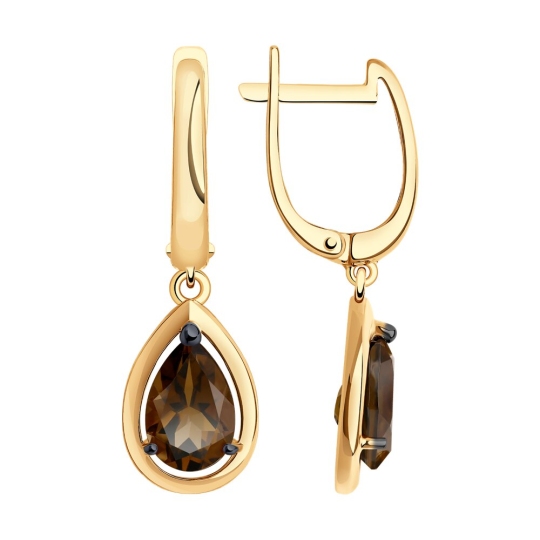 Серьги из серебра с позолотой и раухтопазами