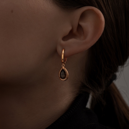 Серьги из серебра с позолотой и раухтопазами