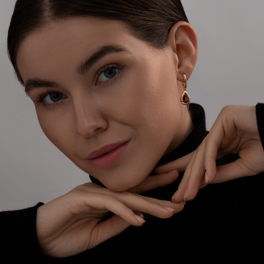 Серьги из серебра с позолотой и раухтопазами