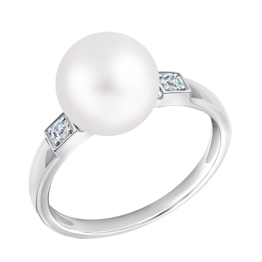 Кольцо из серебра с жемчугом и фианитами