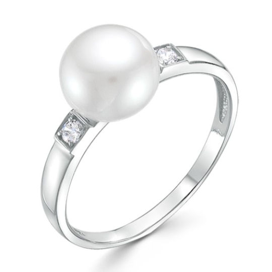 Кольцо из среебра с жемчугом и фианитами