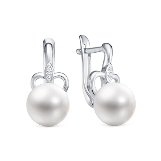 Серьги из серебра с жемчугом и фианитами