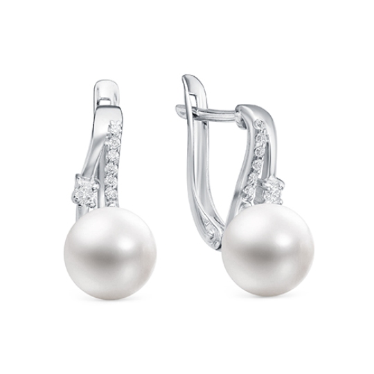 Серьги из серебра с жемчугом и фианитами