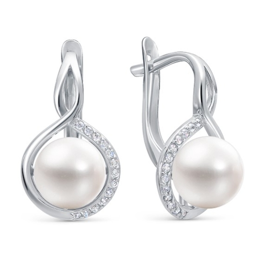 Серьги из серебра с жемчугом и фианитами