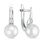 Серьги из серебра с жемчугом и фианитами