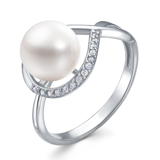 Кольцо из серебра с жемчугом и фианитами