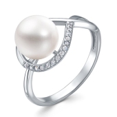 Кольцо из серебра с жемчугом и фианитами