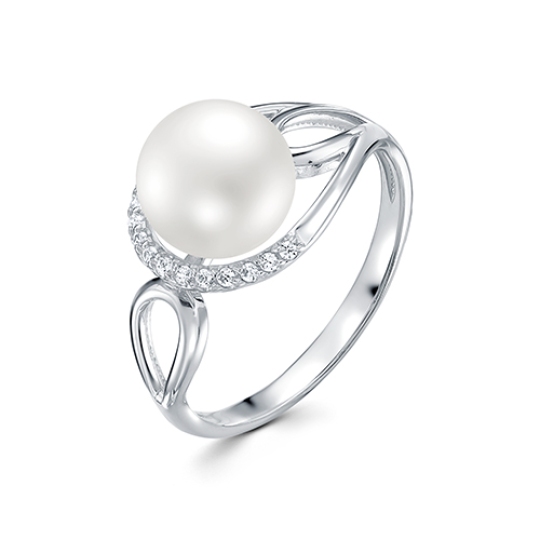 Кольцо из серебра с жемчугом и фианитами