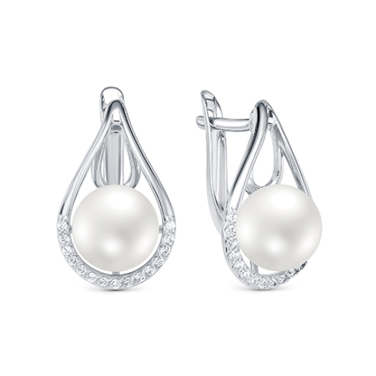 Серьги из серебра с жемчугом и фианитами