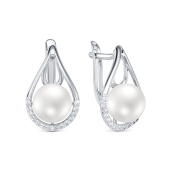 Серьги из серебра с жемчугом и фианитами