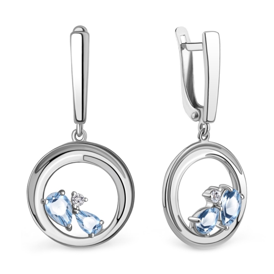 Серьги из серебра с топазами Swiss и фианитами