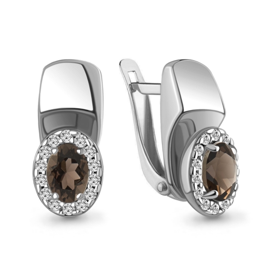 Серьги из серебра с раухтопазами и фианитами