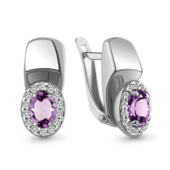 Серьги из серебра с аметистами и фианитами