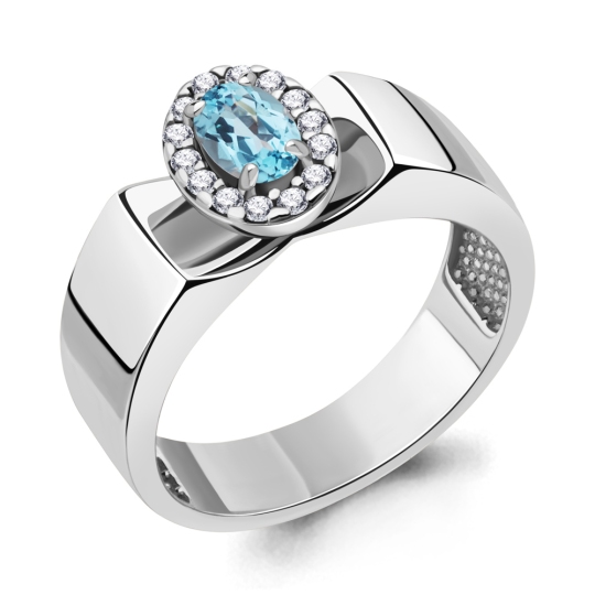 Кольцо из серебра с топазом Swiss и фианитами