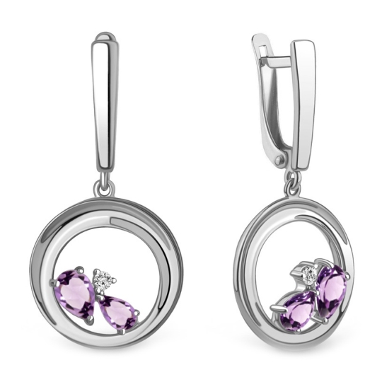 Серьги из серебра с аметистами и фианитами