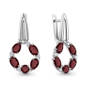 Серьги из серебра с гранатами и фианитами