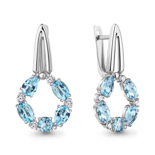 Серьги из серебра с топазами Swiss и фианитами