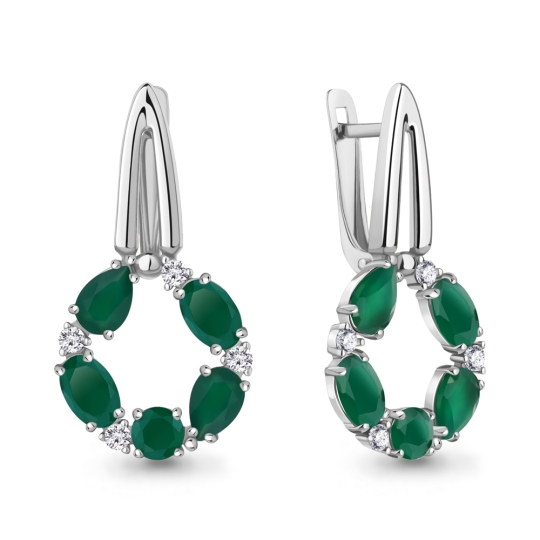 Серьги из серебра с агатами и фианитами