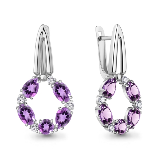 Серьги из серебра с аметистами и фианитами