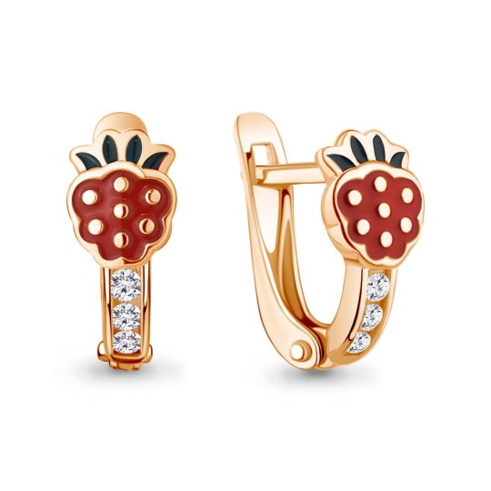 Серьги из серебра с позолотой, эмалью и фианитами