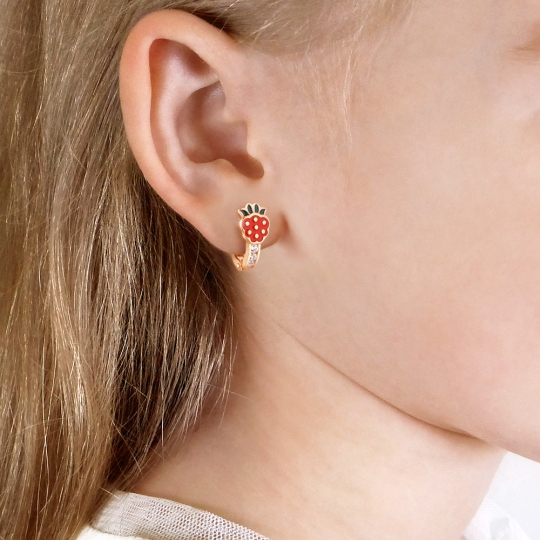 Серьги из серебра с позолотой, эмалью и фианитами